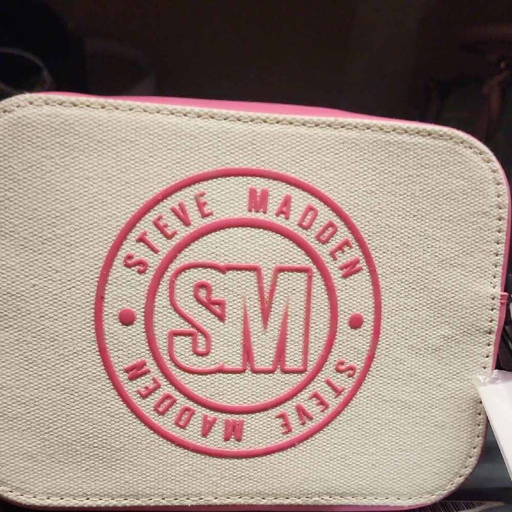 Steve Madden Pink and Cream Canvas Pouch